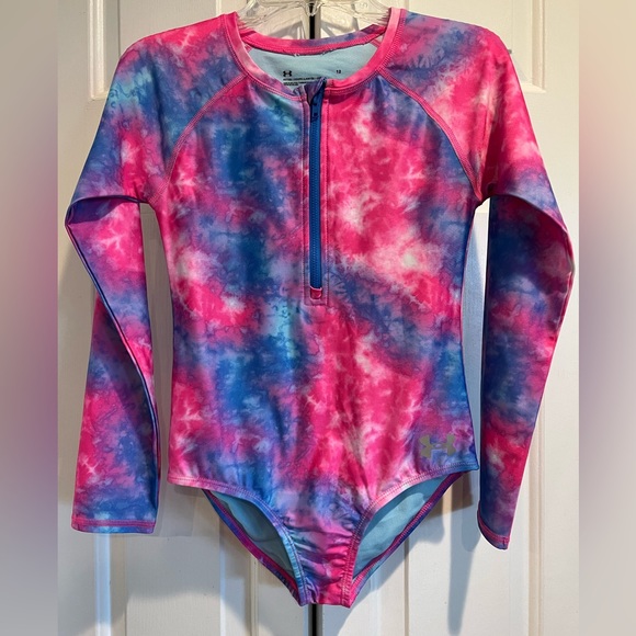UNDER ARMOUR / Long Sleeve , TieDye 💗💙, Zip Front , Swim / Paddlesuit/ Leotard - Picture 1 of 8